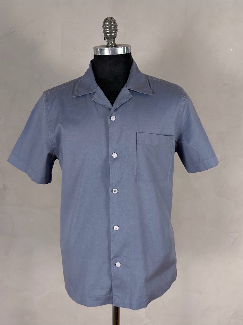 Reiss Men Large Blue Camp Collar Short Sleeve Shirt Regular Fit Button Down